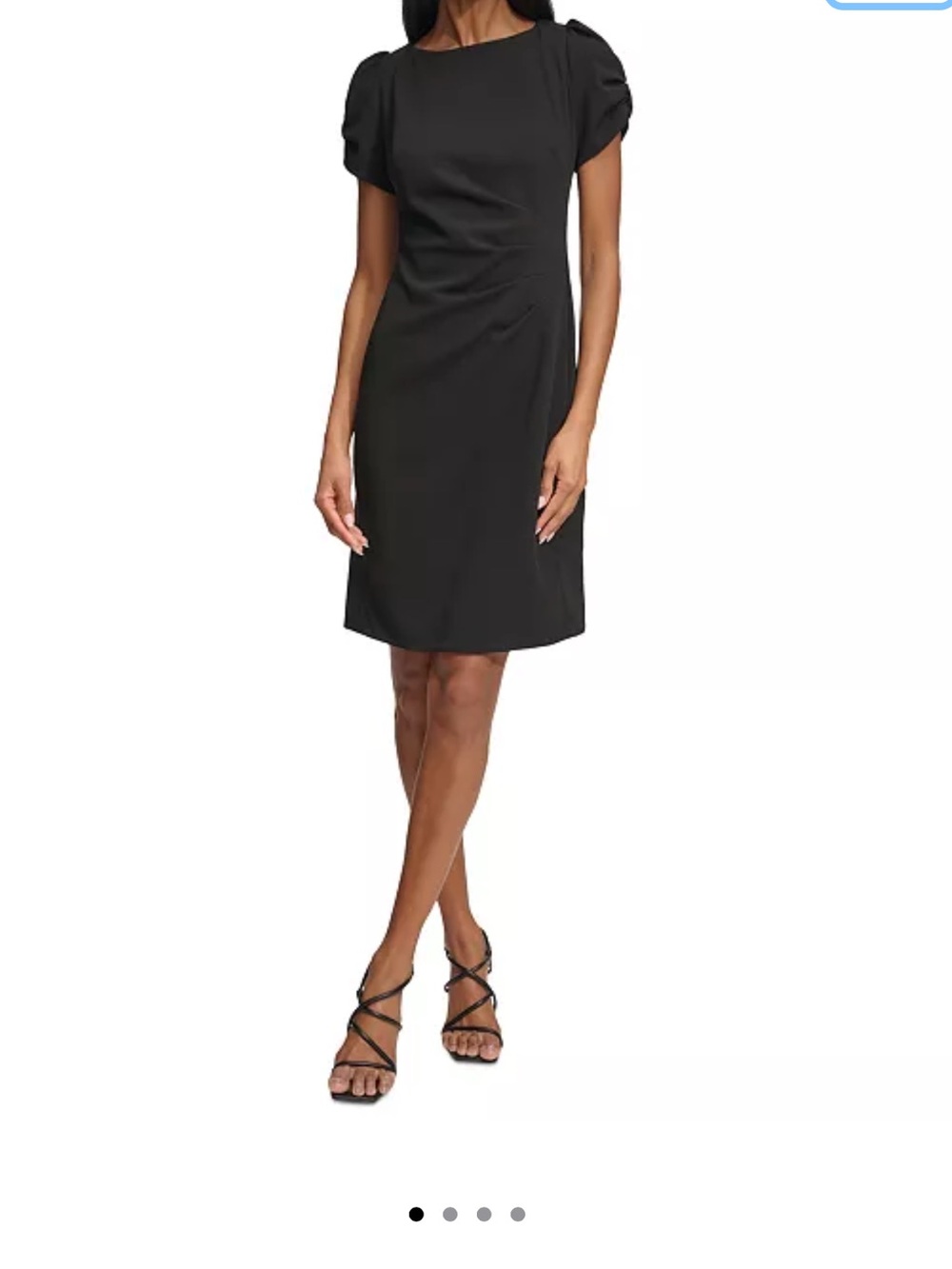 Karl Lagerfeld Paris Black Puff-Sleeve Side-Pleated Sheath Dress - Size 14